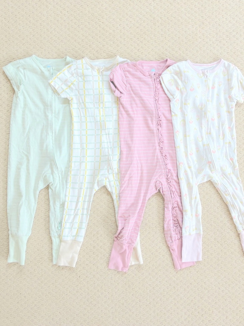 Cloud Island 4 pack short sleeve Adjustable Cuff Romper PJs